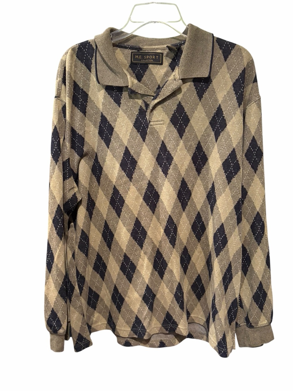 M.E. Sport Collection Argyle Knit Long Sleeve Polo Sweater Men’s Large
